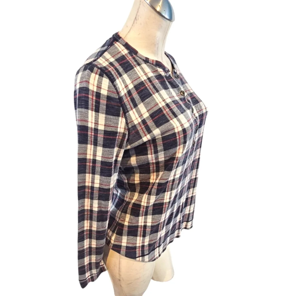 3/$25 Ralph Lauren Size L Navy and White Plaid Henley Top Shirt - Picture 4 of 5